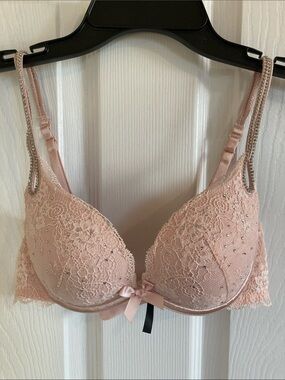 Victoria’s Secret Push Up Bra Rhinestone Bling 34B Y2K